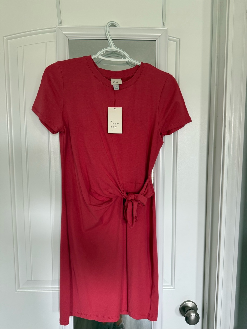a new day Red Knot-Front Short Sleeve Mini Dress
